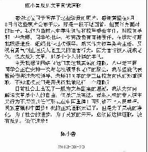 陈毅之子陈小鲁就文革期间批斗校领导道歉