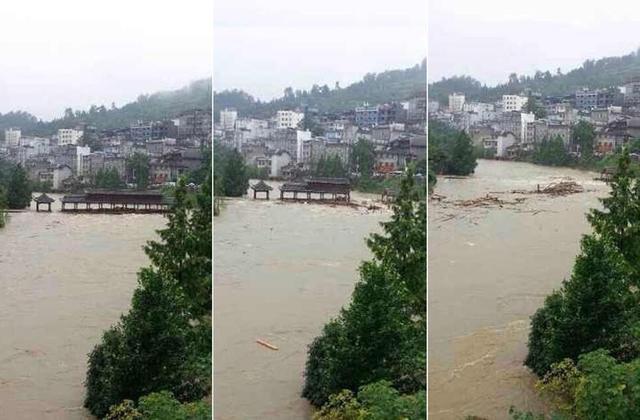 湖南凤凰古城因暴雨被淹：桥被冲垮 全城停电