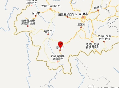 云南普洱发生4.0级地震震源深度5公里（图）