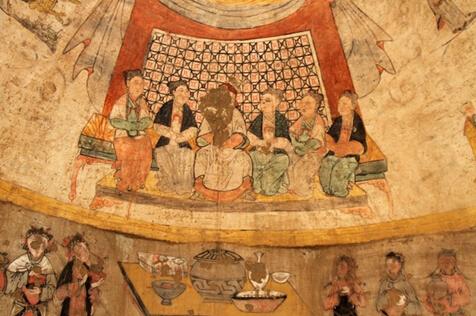 陕西一处元代壁画墓大雨过后现身 绘宴饮图(图)