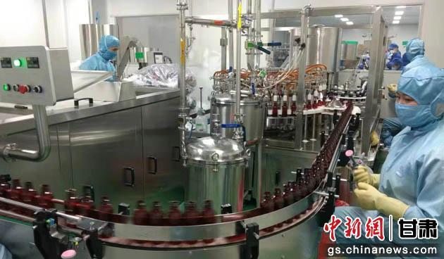 图为甘肃药业投资集团有限公司普安制药生产车间场面，机器轰鸣，一派繁忙景象。受访者供图