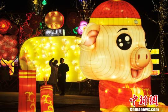 游客在吴桥杂技灯会上赏灯。　苑立伟 摄